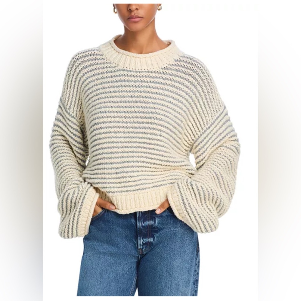 MOTHER Striped Knit Sweater in Cream and Gray